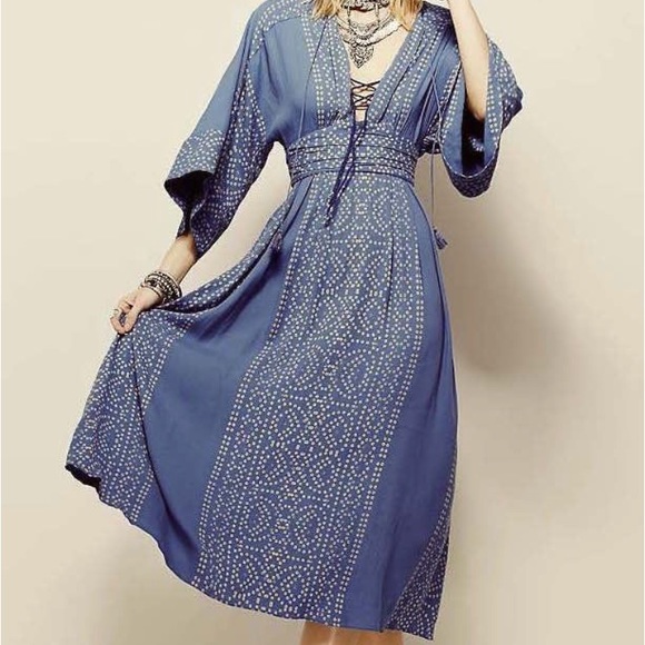 Free People Dresses & Skirts - Free people modern kimono maxi dress blue boho 12